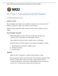 D117 Task 2 – Gynecological Exam Plan Template (Complete Breast Exam) – WGU 2026