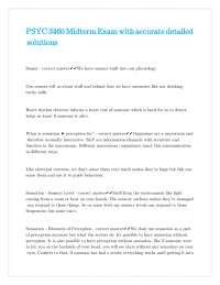 PSYC 3460 Midterm Exam with Detailed Solutions: Sensation and Perception