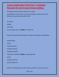 Career Exploration Final Test: Quiz Review