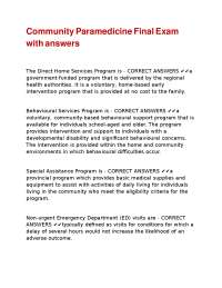 Community Paramedicine Final Exam Questions and Answers