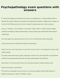 Psychopathology Exam Questions and Answers