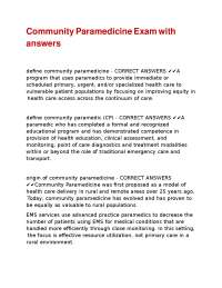 Community Paramedicine Exam Questions and Answers