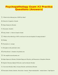 Psychopathology Exam 2 Practice Questions and Answers