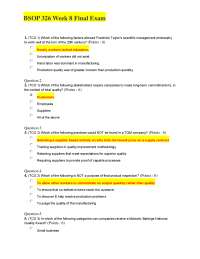BSOP 326 Week 8 Final Exam: Quality Management and Leadership