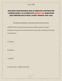 Michigan Maintenance & Alteration Contractor Exam A & B: 400 Questions & Verified Solution
