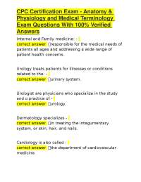 CPC Certification Exam: Anatomy, Physiology, and Medical Terminology Questions