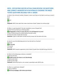 NFHS - OFFICIATING SOCCER ACTUAL EXAM REVIEW 150 QUESTIONS AND CORRECT ANSWERS WITH RATION