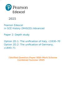 GCE History Exam Paper: Unification of Italy and Germany