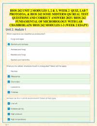 BIOS 242 UNIT 2 MODULES 1, 2 & 3, WEEK 2 QUIZ, LAB 7 PROTOZOA, & BIOS 242 SOME MIDTERM QS