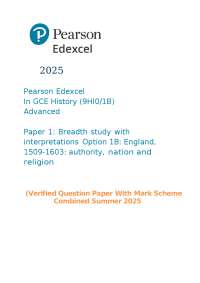Edexcel GCE History Exam Paper: England, 1509-1603