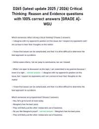 D265 (latest update 2025 / 2026) Critical Thinking: Reason and Evidence questions with 100