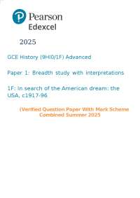 2025 GCE History (9HI0/1F) Advanced Paper 1: Breadth study with interpretations 1F: In