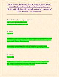 Final Exam: NUR2063 / NUR 2063 (Latest 2026 / 2027 Update) Essentials of Pathophysiology