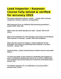 Lead Inspector/Assessor Exam Questions and Answers