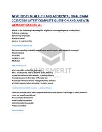 NJ Health and Accident Insurance Exam Q&A 2025/2026