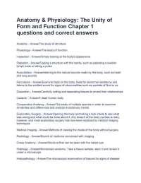Anatomy & Physiology: Chapter 1 Q&A - Unity of Form and Function