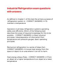 Industrial Refrigeration Exam Questions and Answers