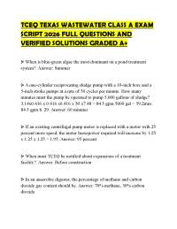 TCEQ TEXAS WASTEWATER CLASS A EXAM SCRIPT 2026 FULL QUESTIONS AND VERIFIED SOLUTIONS GRADE