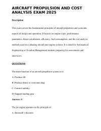 Aircraft Propulsion and Cost Analysis Exam 2025
