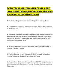 TCEQ TEXAS WASTEWATER CLASS A TEST 2026 UPDATED QUESTIONS AND VERIFIED ANSWERS GUARANTEED