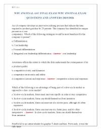 WPC 470 Final Exam Questions and Answers: Business Strategy