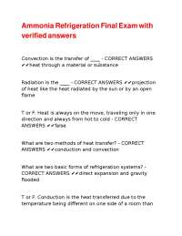 Ammonia Refrigeration Final Exam with Verified Answers