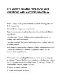 STR CERTIFY TEACHER FINAL PAPER 2026 QUESTIONS WITH ANSWERS GRADED A+