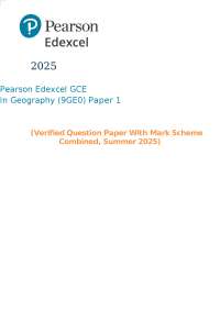 2025 Pearson Edexcel GCE In Geography (9GE0) Paper 1 (Verified Question Paper With Mark