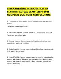 STRAIGHTERLINE INTRODUCTION TO STATISTICS ACTUAL EXAM SCRIPT 2026 COMPLETE QUESTIONS AND S