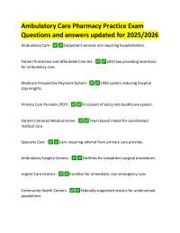 Ambulatory Care Pharmacy Practice Exam: Questions and Answers for 2025/2026