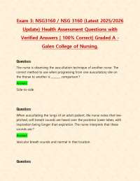 Exam 3: NSG3160 / NSG 3160 (Latest 2025/2026 Update) Health Assessment Questions with Veri