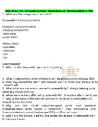 Rheumatologic Disorders and Osteoarthritis: Q&A for Medical Students