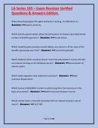 Insurance Exam Revision: Q&A for LA Series 103