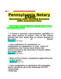 Pennsylvania Notary Exam Questions and Answers: Pass Guarantee