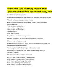 Ambulatory Care Pharmacy Practice Exam: Questions and Answers for 2025/2026