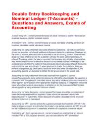 Double Entry Bookkeeping and Nominal Ledger (T-Accounts) - Questions and Answers, Exams of
