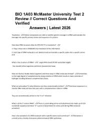 BIO 1A03 McMaster University Test 2 Review: Cellular Translation and Genetic Code