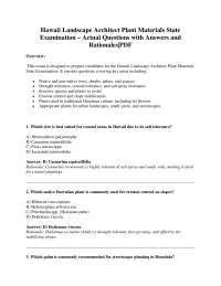 Hawaii Landscape Architect Plant Materials State Examination: Questions and Answers