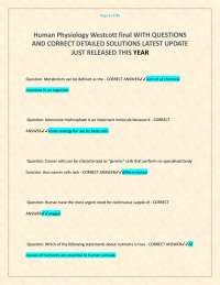 Human Physiology Westcott final WITH QUESTIONS AND CORRECT DETAILED SOLUTIONS LATEST UPDAT
