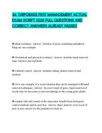 3A TURFGRASS PEST MANAGEMENT ACTUAL EXAM SCRIPT 2026 FULL QUESTIONS AND CORRECT ANSWERS AL