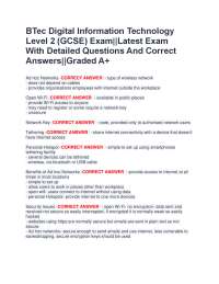 BTEC Digital Information Technology Level 2 Exam Questions and Answers