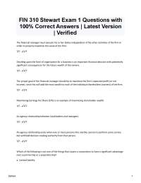 FIN 310: Exam 1 Questions and Answers