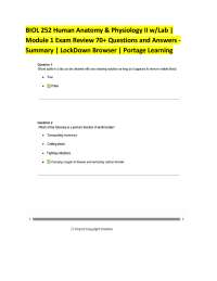 BIOL 252 Human Anatomy & Physiology II w/Lab | Module 1 Exam Review 70+ Questions and Answ