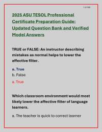 ASU TESOL Professional Certificate Prep: Updated Question Bank & Verified Model Answers