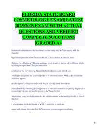 FLORIDA STATE BOARD COSMETOLOGY EXAM| LATEST 2025/2026 EXAM WITH ACTUAL QUESTIONS AND V