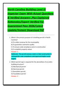North Carolina Building Inspector Level III Exam Questions and Answers
