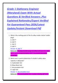 Grade 1 Stationary Engineer (Maryland) Exam With Actual Questions & Verified Answers ,Plus