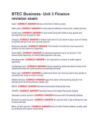 BTEC Business Unit 3: Finance Revision Exam - Key Terms and Definitions