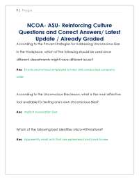 Reinforcing Culture: Questions and Answers for NCOA-ASU Training