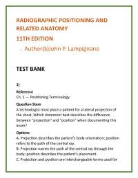 Radiography Test Bank | Lampignano Radiographic Positioning & Related Anatomy 11th Ed